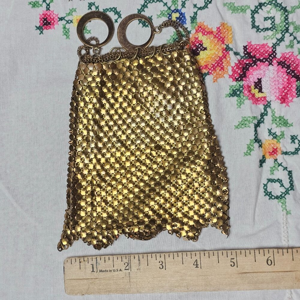 Antique Whiting & Davis Gold Brass Chain Mail Draw String Drawstring Bag Purse - Picture 7 of 7